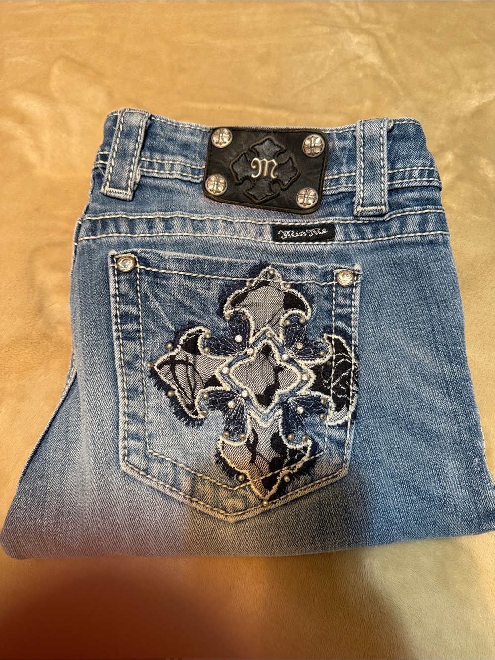 Miss Me Light Blue Boot Cut Jeans with Embroidered Pocket